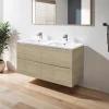Meuble vasque suspendu effet chêne l.120 cm Imandra + plan double vasque blanc céramique Nira, GoodHome