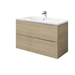 Meuble vasque suspendu effet chêne l.100 cm Imandra + plan vasque blanc céramique Nira, GoodHome