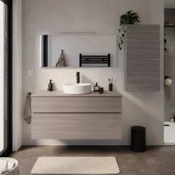 Meuble vasque suspendu effet chêne clair l.120 cm + plan de toilette, Calao