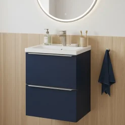 Meuble vasque suspendu faible profondeur bleu nuit mat l.50 cm Imandra + plan vasque blanc céramique Nira, GoodHome
