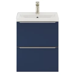 Meuble vasque suspendu faible profondeur bleu nuit mat l.50 cm Imandra + plan vasque blanc céramique Nira, GoodHome