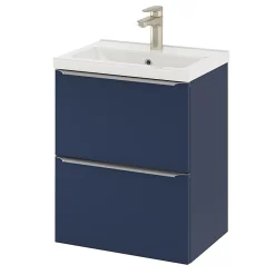 Meuble vasque suspendu faible profondeur bleu nuit mat l.50 cm Imandra + plan vasque blanc céramique Nira, GoodHome