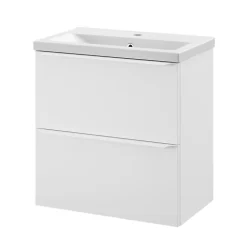 Meuble vasque suspendu faible profondeur blanc mat l.60 cm Imandra + plan vasque blanc Nira, GoodHome