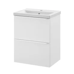 Meuble vasque suspendu faible profondeur blanc mat l.50 cm Imandra + plan vasque blanc Nira, GoodHome