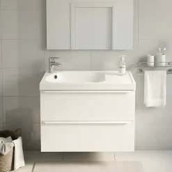 Meuble vasque suspendu faible profondeur blanc mat l.80 cm Imandra + plan vasque blanc Maza, GoodHome