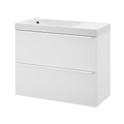 Meuble vasque suspendu faible profondeur blanc mat l.80 cm Imandra + plan vasque blanc Maza, GoodHome