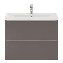 Meuble vasque suspendu faible profondeur gris taupe brillant l.80 cm Imandra + plan vasque blanc céramique Nira, GoodHome