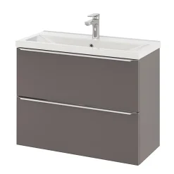 Meuble vasque suspendu faible profondeur gris taupe brillant l.80 cm Imandra + plan vasque blanc céramique Nira, GoodHome