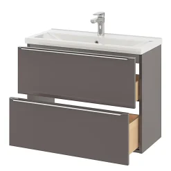 Meuble vasque suspendu faible profondeur gris taupe brillant l.80 cm Imandra + plan vasque blanc céramique Nira, GoodHome
