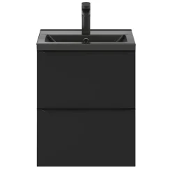 Meuble vasque suspendu faible profondeur noir mat l.50 cm Imandra + plan vasque noir céramique Nira, GoodHome