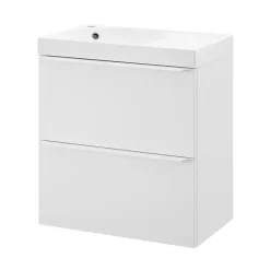 Meuble vasque suspendu faible profondeur blanc mat l.60 cm Imandra + plan vasque blanc Maza, GoodHome
