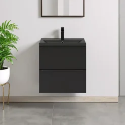 Meuble vasque suspendu faible profondeur noir mat l.60 cm Imandra + plan vasque noir céramique Nira, GoodHome