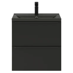 Meuble vasque suspendu faible profondeur noir mat l.60 cm Imandra + plan vasque noir céramique Nira, GoodHome