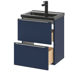 Meuble vasque suspendu faible profondeur bleu nuit mat l.50 cm Imandra + plan vasque noir céramique Nira, GoodHome