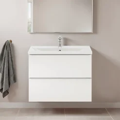 Meuble vasque suspendu faible profondeur blanc brillant l.80 cm Imandra + plan vasque blanc céramique Nira, GoodHome