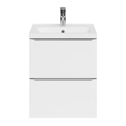 Meuble vasque suspendu faible profondeur blanc brillant l.50 cm Imandra + plan vasque blanc céramique Nira, GoodHome
