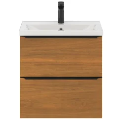 Meuble vasque suspendu faible profondeur effet noyer l.60 cm Imandra + plan vasque blanc céramique Nira, GoodHome