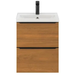 Meuble vasque suspendu faible profondeur effet noyer l.50 cm Imandra + plan vasque blanc céramique Nira, GoodHome