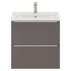 Meuble vasque suspendu faible profondeur gris taupe brillant l.60 cm Imandra + plan vasque blanc céramique Nira, GoodHome
