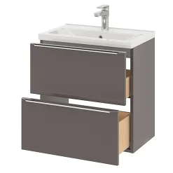 Meuble vasque suspendu faible profondeur gris taupe brillant l.60 cm Imandra + plan vasque blanc céramique Nira, GoodHome