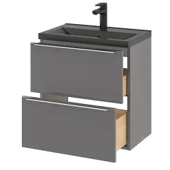 Meuble vasque suspendu faible profondeur gris brillant l.60 cm Imandra + plan vasque noir céramique Nira, GoodHome