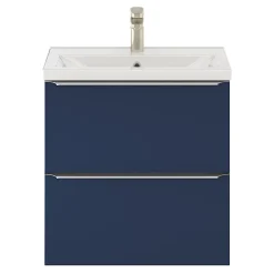 Meuble vasque suspendu faible profondeur bleu nuit mat l.60 cm Imandra + plan vasque blanc céramique, Nira GoodHome