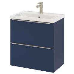 Meuble vasque suspendu faible profondeur bleu nuit mat l.60 cm Imandra + plan vasque blanc céramique, Nira GoodHome