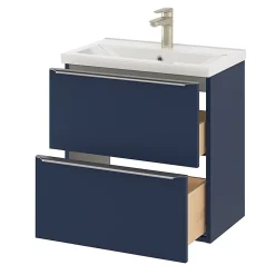 Meuble vasque suspendu faible profondeur bleu nuit mat l.60 cm Imandra + plan vasque blanc céramique, Nira GoodHome