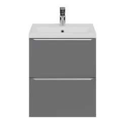 Meuble vasque suspendu faible profondeur gris brillant l.50 cm Imandra + plan vasque blanc céramique Nira, GoodHome
