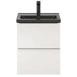 Meuble vasque suspendu faible profondeur blanc brillant l.50 cm Imandra + plan vasque noir céramique Nira, GoodHome