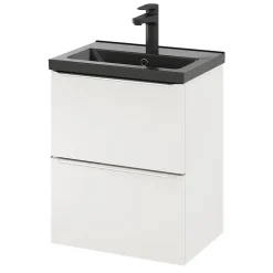 Meuble vasque suspendu faible profondeur blanc brillant l.50 cm Imandra + plan vasque noir céramique Nira, GoodHome