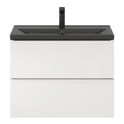Meuble vasque suspendu faible profondeur blanc brillant l.80 cm Imandra + plan vasque noir céramique Nira, GoodHome
