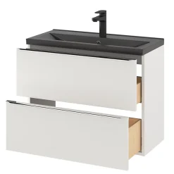 Meuble vasque suspendu faible profondeur blanc brillant l.80 cm Imandra + plan vasque noir céramique Nira, GoodHome