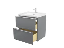 Meuble vasque suspendu gris brillant l.60 cm + plan vasque blanc céramique Lana, GoodHome
