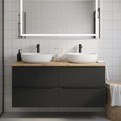 Meuble vasque suspendu noir mat l.120 cm Imandra + plan de toilette chêne Hartland, GoodHome