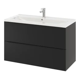 Meuble vasque suspendu noir mat l.100 cm Imandra + plan vasque blanc céramique Nira, GoodHome