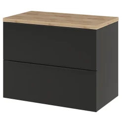 Meuble vasque suspendu noir mat l.80 cm Imandra + plan de toilette effet chêne, GoodHome