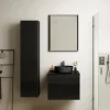 Meuble vasque suspendu noir mat et verre fumé l.60 cm + plan de toilette noir mat, Pura+