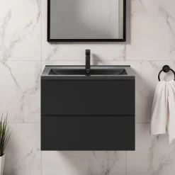 Meuble vasque suspendu noir mat l.80 cm Imandra + plan vasque noir céramique Nira, GoodHome