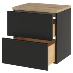 Meuble vasque suspendu noir mat l.60 cm Imandra + plan de toilette effet chêne, GoodHome