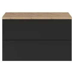 Meuble vasque suspendu noir mat l.100 cm Imandra + plan de toilette effet chêne, GoodHome