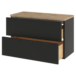 Meuble vasque suspendu noir mat l.100 cm Imandra + plan de toilette effet chêne, GoodHome