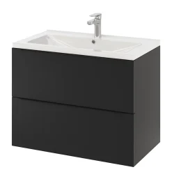 Meuble vasque suspendu noir mat l.80 cm Imandra + plan vasque blanc céramique Nira, GoodHome