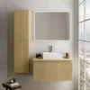 Meuble vasque suspendu plaqué chêne miel strié l.90 cm + plan de toilette plaqué chêne miel, Pura+