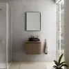 Meuble vasque suspendu plaqué noyer strié l.60 cm + plan de toilette plaqué noyer, Pura+