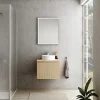 Meuble vasque suspendu plaqué chêne clair strié l.60 cm + plan de toilette plaqué chêne clair, Pura+