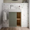 Meuble vasque Vert Jade mat de salle de bain 55x24x59cm (LxPxH) 1 porte à gauche + 2 cases rangement - BELDIVO