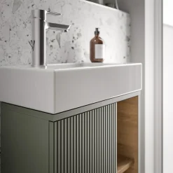 Meuble vasque Vert Jade mat de salle de bain 55x24x59cm (LxPxH) 1 porte à gauche + 2 cases rangement - BELDIVO