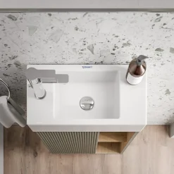 Meuble vasque Vert Jade mat de salle de bain 55x24x59cm (LxPxH) 1 porte à gauche + 2 cases rangement - BELDIVO