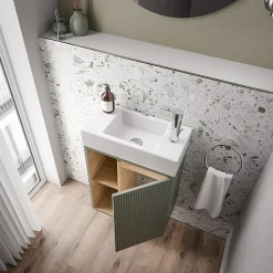 Meuble vasque Vert jade mat de salle de bain 55x24x59cm (LxPxH) 1 porte à droite + 2 cases rangement - BELDIVO